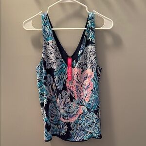 Lily Pulitzer Reversible Sleeveless Top - Navy and Pink Floral or Navy